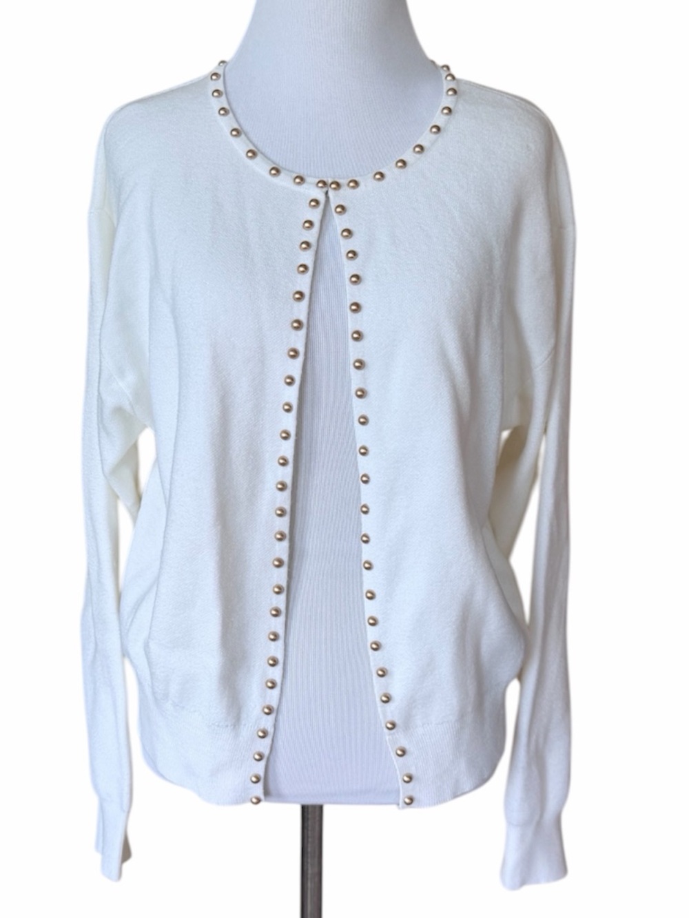 SUGARLIPS White Cardigan with Gold Studs
